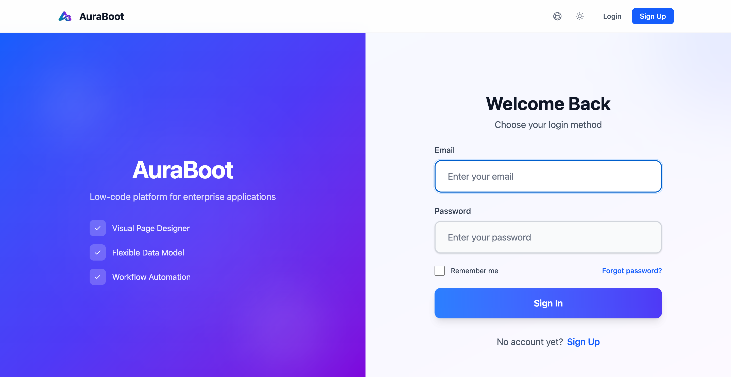 Login screen