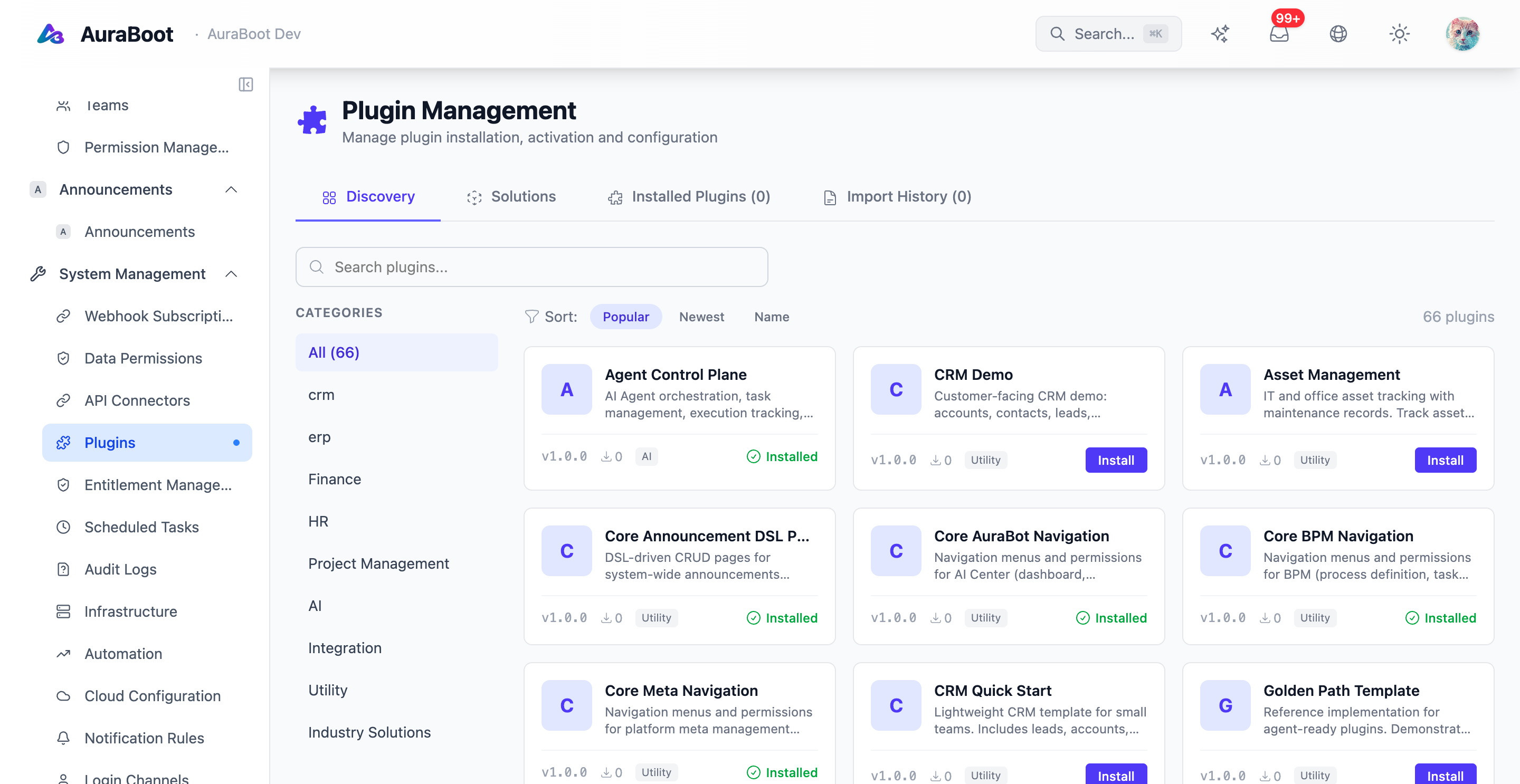 Plugin Manager — installed plugins