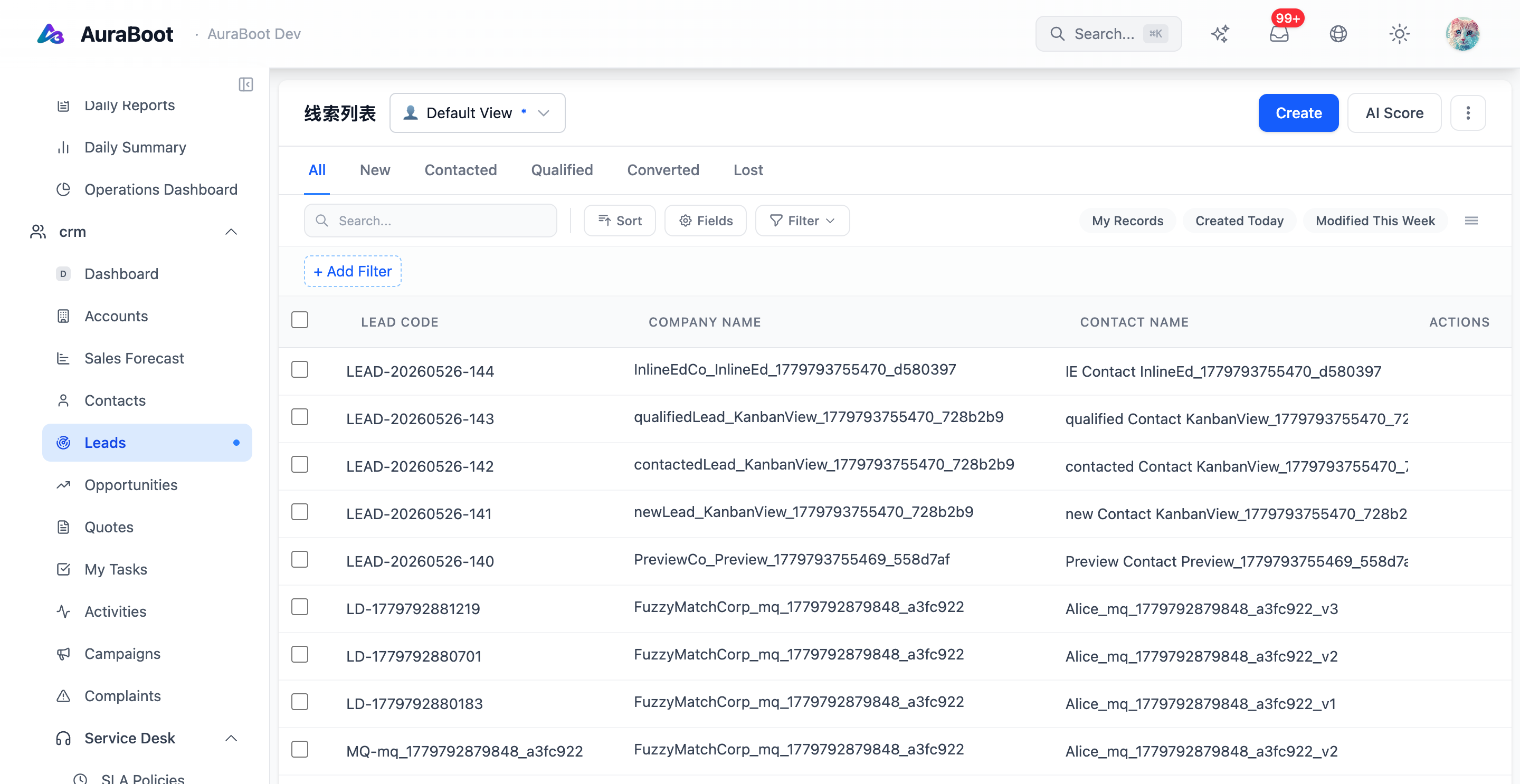 Lead list page