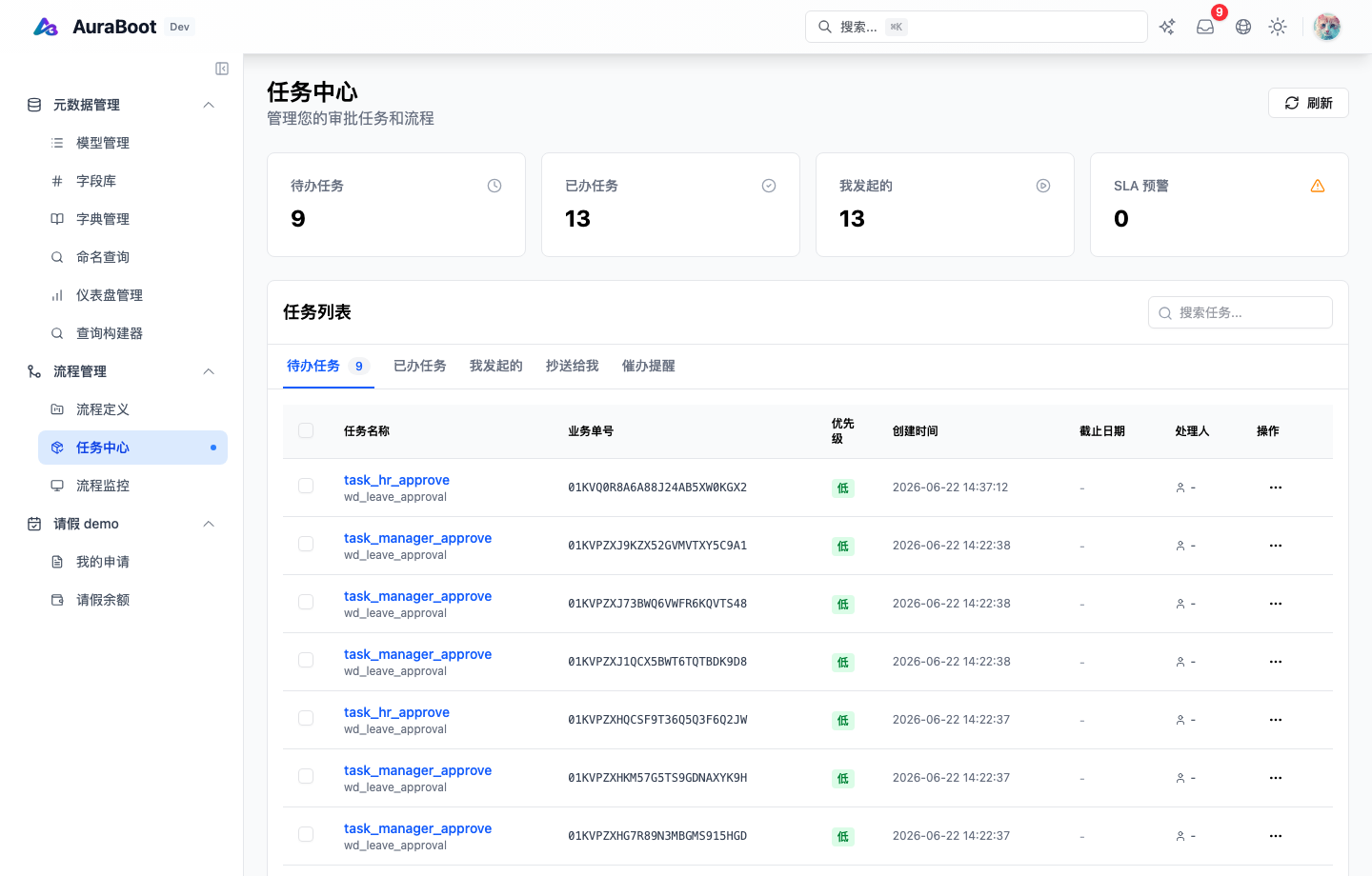 任务中心中的 wd_leave_approval 待办任务