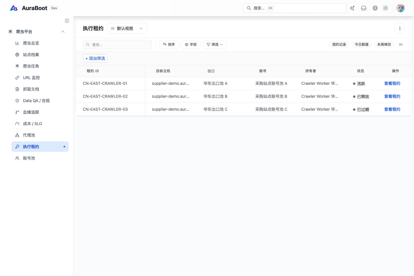 Crawler execution lease state